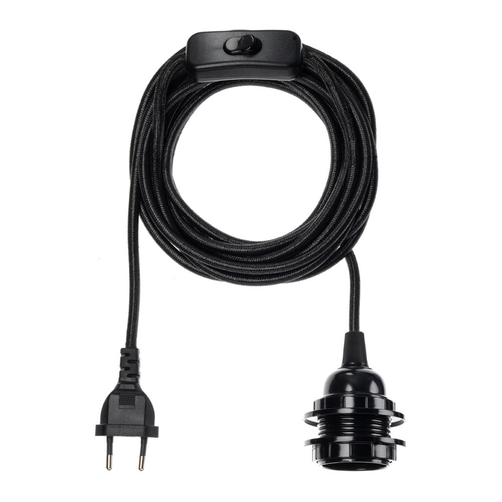 Douille de lampe avec prise et interrupteur - Noir - 1 douille noire
