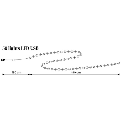 [SilverLEDUSB50] Light string LED with USB connection 50 bulbs