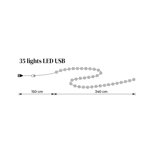 [SilverLEDUSB35] Light string LED with USB connection 35 bulbs