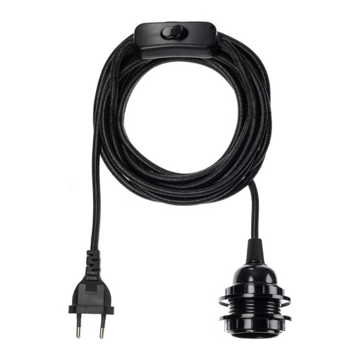 [LSSLZ] Douille de lampe avec prise et interrupteur - Noir - 1 douille noire