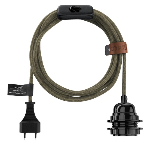[LSSLK] Lamp socket with plug and switch - Khaki - 1 socket black